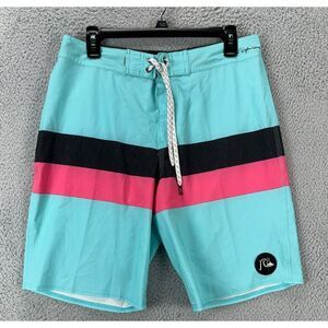 Quiksilver Swim Trunks Mens 30 Teal High-Line Stretch Board Shorts‎ Drawstring